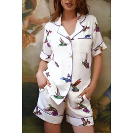 Villa Cotton Women's Italian-Designed Short Pajama Set - Silky-Soft, 100% Natural Luxe Viscose Rayon (US, Alpha, Large, Regular, Regular, Colibri)