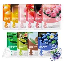 SGZWzhiwei 10 Pack Sheet Face Masks,Hydrating Facial Mask Set,Non-sticky Facial Sheet Masks Bulk,Long-lasting Moisturizing Facemasks,Birthday Party Spa Gift for Women and Men 11