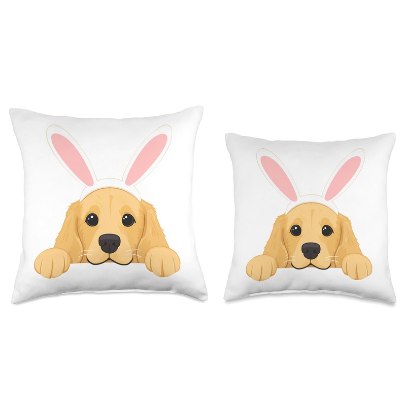 Easter Golden Retriever Cute Dog Spring Easter Bunny Ears Throw