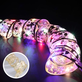 Christmas Tree Ribbon String Lights,16.4ft with 50pcs LED Battery Powered Led Lights for Christmas Tree Indoor and Outdoor Christmas Decorations,Party Weddings Xmas Tree Holiday (multicolor 1pc)