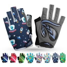 LOVMEAD Cycling Gloves Kids Fingerless for Boys Girls Age 4-12, MTB Gloves Pair Girls Boys Outdoor Sports Road Bike Bicycle Half Finger Gloves Spring Summer (Lavender, L)