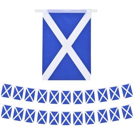 SHATCHI 30ft/9m Fabric Scotland St Andrew's Saltire Scottish Rugby Bunting 30 Flags Football Cricket Support Decorations World Cup Support Banner Blue and White Cross SHATCHI - 1107