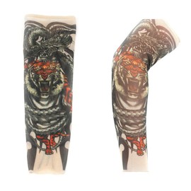 VOSO 2 Pcs Fake Nylon Kid Temporary Fake Tattoo Sleeves Arm Stockings Goth Punk Cool Child (Tiger)