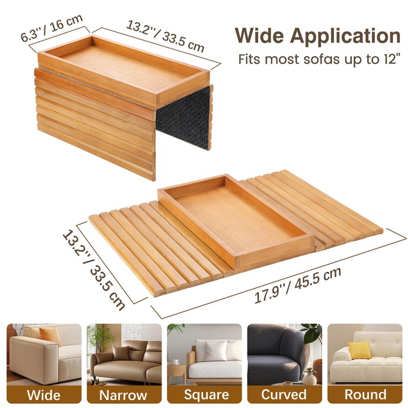 Kssiaz Couch Arm Tray, Bamboo Sofa Tray Table for Couch,