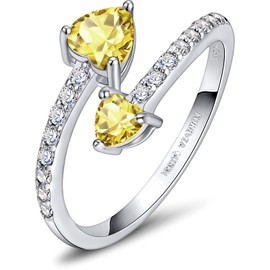 FOREVER QUEEN Birthstone Rings 925 Sterling Silver Rings Adjustable Open Heart Stones Rings for Women