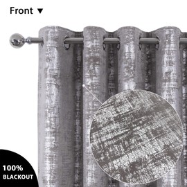 always4u 100% Blackout Soft Velvet Curtains for Bedroom Living Room Thermal Energy Saving 108 Inches Long Luxury Silver Foil Print Drapes 2 Panels Champagne