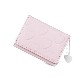 WisePoint Women Purses with Heart-Shaped Pendant, PU Leather Card Holder Purse Small Purses for Women, Cute Ladies Purses for Shopping, Dating, Travel, Pink, Minimalist