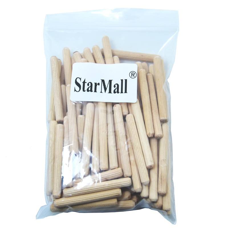 StarMall 1/4" x 2"(6x50mm) Best Fluted Wood Dowel Pins -