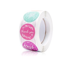 Thank You Stickers Roll, 1" Round Kraft 500pcs with 9 Designs & Colors Sealing Stickers Labels for Envelope, Packaging, Wedding, Giveaways and Small Business (A192)