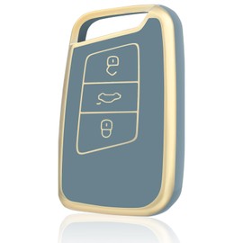 OFF WE GO Car Key Case for VW Key Cover for Volkswagen Golf Passat Alltrack Arteon Atlas Jetta Skoda Kodiaq Superb A7 3 Buttons TPU Car Key Protective Case Key Box Blue Gold