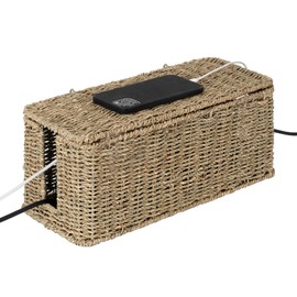 StorageWorks Large Cable Management Box, 2 Slots Wicker Cable Organizer to Hide Cords and Power Strip, Seagrass Cord Hider Box for Home & Office