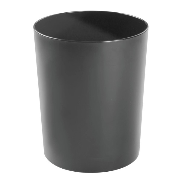 mDesign - cubeta de basura redondo de metal pequeño de 1.7 galones, contenedor de basura para baños, cocina, recámara, oficina en casa, acero inoxidable duradero, colección Mirri, color negro