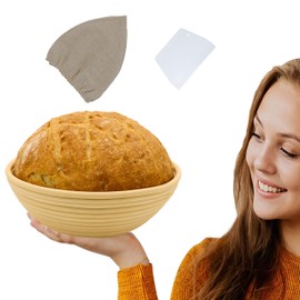 10 Inch 100% Natural Rattan KASLOVE Proofing Basket set, Bread Proofing Basket+ Dough Scraper+Linen Liner Cloth Professional+danish dough whisk +Bread Lame , Bread making tools