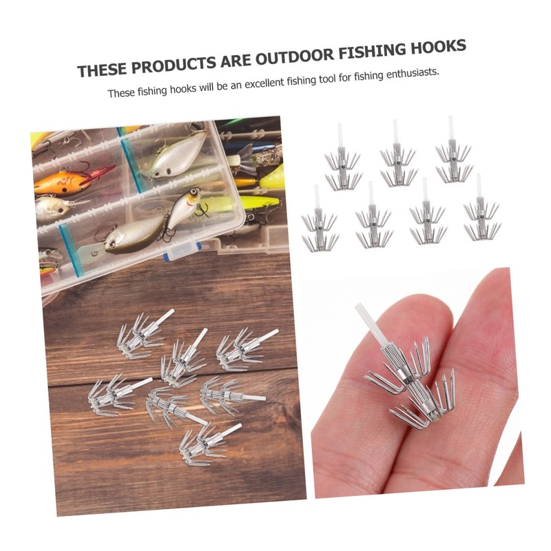 GRIRIW 7Pcs Luminous Stainless Steel Fishing Hooks Durable Squid Hooks