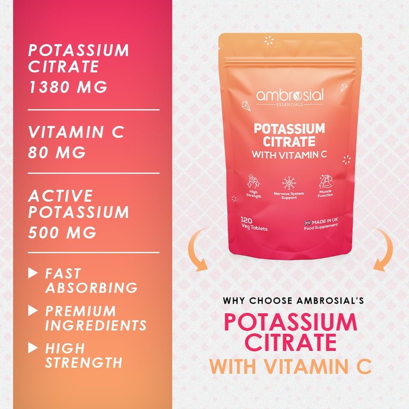 Ambrosial Potassium Citrate with Vitamin C Tablets | Non-GMO, Gluten-Free,