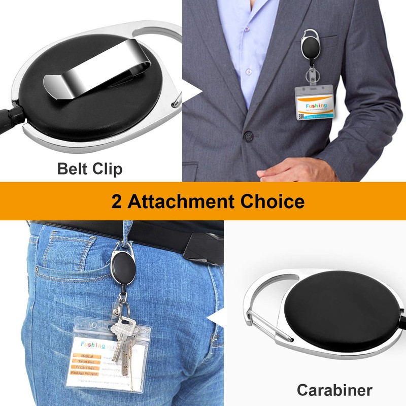 Fushing 10 Pcs Retractable ID Card Holder Key Ring Badge