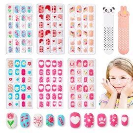 Modelones 144Pcs 6 Pack Press on Nails for Kids Children Acrylic Fake Nails Pre-glue Full Cover Glitter Gradient Color Unicorn Ocean Short False Nail Art Kits Sets Valentines Day Gifts for Kids Girls