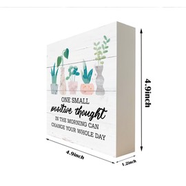 Inspirational Wood Signs, Wooden Box Sign Desk Decor, Greenery Table Decor, Office Decor, Plant Lover Home Decor, Motivational Gift, One Small Positive Thought in the Morning Can Change Your Whole Day