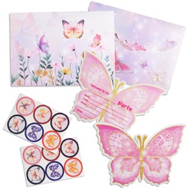 NTGFU Children's Birthday Invitation Cards Butterfly - Pack of 12 Party Invitation Cards for Girls Butterfly Party Invitations with Envelopes Stickers for Baby Shower Birthday Party