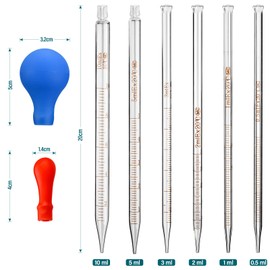 HATANSE Glass Pipettes Dropper, Drip Pipettes, Pipette Glass, Transfer Pipette, Glass Pipette, Measuring Pipettes, 0.5 ml, 1 ml, 2 ml, 3 ml, 5 ml, 10 ml with 2 Drop Brushes