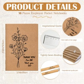 16 Set Inspirational Appreciation Gifts Bulk Include Motivational Pocket Journal Notebooks Thank You Ballpoint Pens Organza Bags Notepad for Employee Coworker Volunteer Christian Thank You Gifts