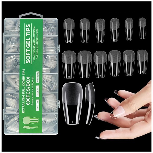 HENWUBEI 600pcs Coffin Nail Tips, Medium Coffin Gel X Nail