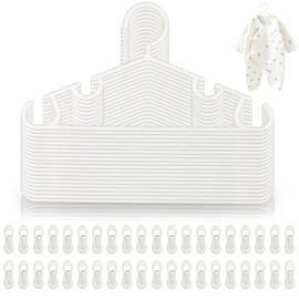 GSYUWIH 60 Pcs Toddler Hangers, Baby Hangers with Clips,Baby Clothes Hangers,Kids Pants Hangers,Non-Slip Baby Hangers,for Toddler Closet, Boys and Girls Closet Skirts Coat Socks(White)