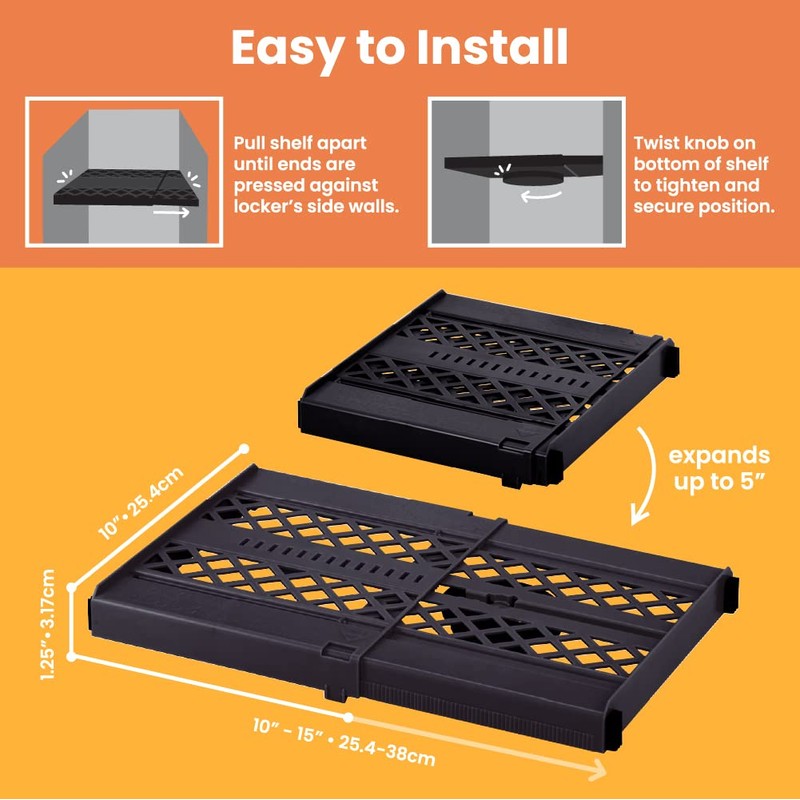 LockerMate Adjust-A-Shelf Locker Shelf, Easy to Use, Extends to Fit
