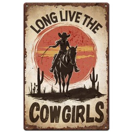 SUPERDANT Western Cowgirls Metal Signs Long Live the Cowgirls Tin Signs Western Vintage Tin Signs Vintage Wall Art Retro Decor for Bar Man Cave Farmhouse Living Room Bedroom Retro Metal Decor