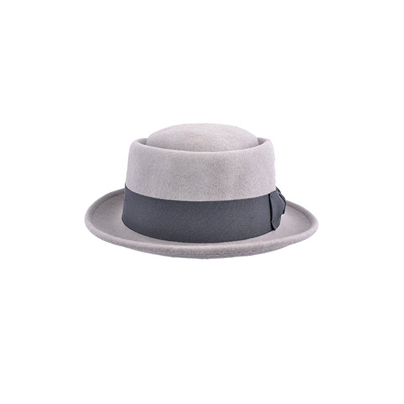 MAZ Crushable Wool Felt Round Pork Pie Hat (Small, Grey)