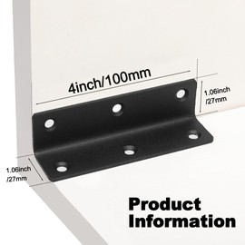 Redunest L Bracket, Heavy Duty Corner Brace, 20 Pack 4" Metal Shelf Bracket Angle Bracket for Shelves, Black L Brackets for Wood,100mm Overall Length