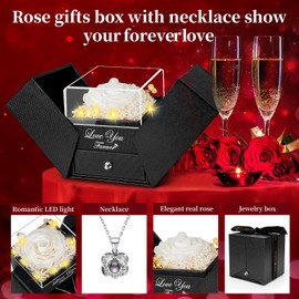 Lebana Preserved Real Pure White Rose Birthday Gifts for Women Wife Her Mum Mother Girlfriend Girl Grandma with I Love You Heart Necklace Eternal Rose Flowers on Anniversary Valentine's Day Christmas