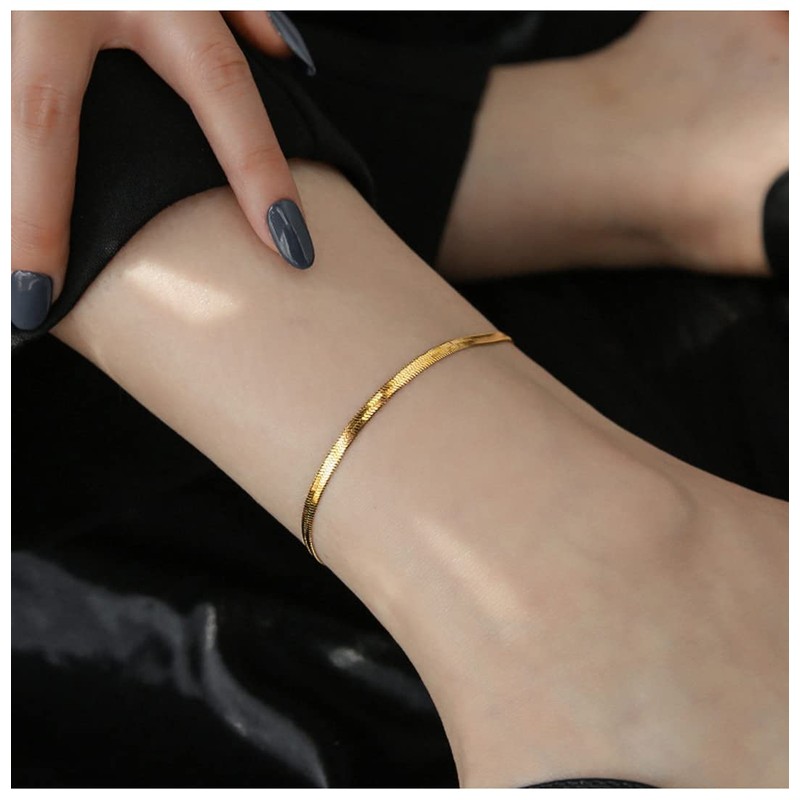 Women's Anklet, Gold, Fine, Snake Chain, Stainless Steel, Hypoallergenic, Friends,