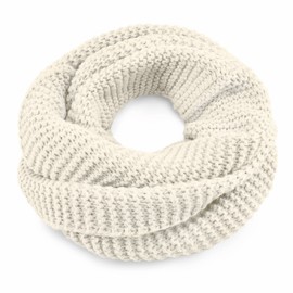 Neverless® Women's Loop Scarf, Knitted Scarf, Tube Scarf, Winter Scarf, Plain, Cream scarf