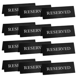 12Pcs Reserved Table Signs, Double Sided Plastic Reserved Signs for Wedding, Black Reserved Table Seat Signs Reserved Table Tent Sign Guest Reservation Sign for Restaurants Wedding (5.9 x 2 Inches)