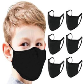GALAXYLENSE 6 Packs Cotton Children Kids Washable,Reusable Black Face Mask, Mouth Cover Breathable Personal Care Protection For Age 9-18 (6 Packs Black)
