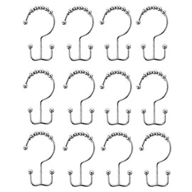 C-POSH Shower Curtain Hooks Double Hooks with Smooth Ball Shower Curtain Rings Stainless Steel Set of 12 for Room Divider Curtains
