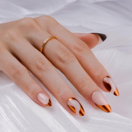 Hkanlre Press On Nails Almond-Glossy Press on Nails Medium,French Fake Nails for Women,Natural Reusable Bling Nails