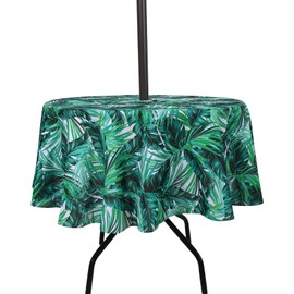SUQ I OME Patio Outdoor Tablecloth with Umbrella Hole and Zipper,Garden Tablecloth for Host Backyard Parties, BBQs,Family Gatherings(Palm Tree,60'' Round with Zipper)
