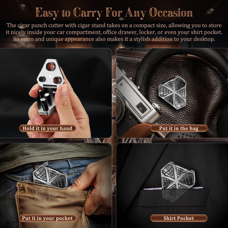 TISFA Cigar Punch with Cigar Holder Combo, Triple Cigar Punch