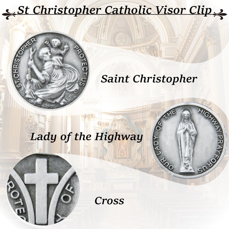 2 PCS St Christopher Medal Visor Clip, Our Lady of