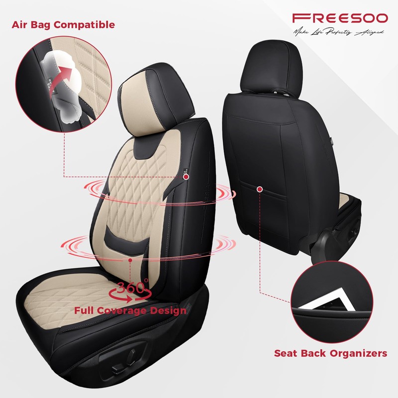 FREESOO Front Car Seat Covers - Luxury Breathable Waterproof Faux