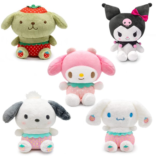 Maikerry 5PCS Kawaii Plushies 8": Cinnamon, Pompompurin, Kitty, Kuroumi and My Melo Plush Toy, Cross-Dressed Panda Stuffed Animal Doll, Cute Cartoon Anime Plush Gift for Girls Teens Fans Birthday