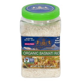 Golden Crown Basmati Rice - 32 oz (2LB) Jar | Long Grain White Rice | Amazing Taste, Healthy Meals & Natural Aromatic Smell | Premium Gluten-Free Rice