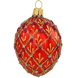 Hand Blown Glass Elegant Red 3" Egg Ornament for Christmas Holiday Greek Polish Easter