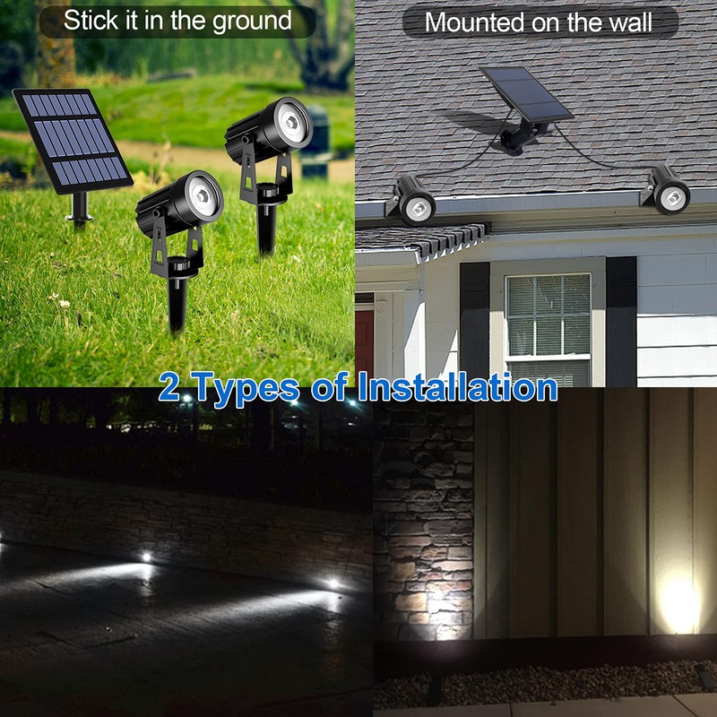 T-SUN 2W Solar Spotlights, LED Solar Powered Landscape Lights Outdoor
