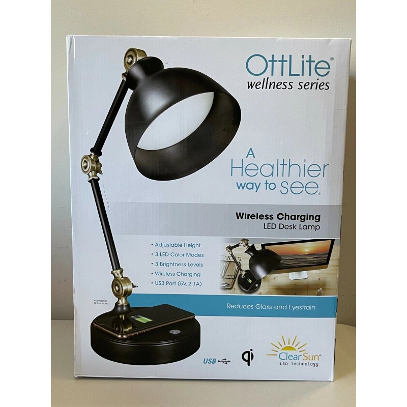 OttLite Light Desk Lamp LED OTTLITE, Charge Wireless,USB, 3 Color