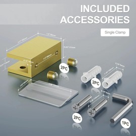 Ranbo 2 Pcs Solid Brass Glass Shelf Brackets, Heavy Duty 4mm Thick Design，for 1/4" to 1/2" Frameless Glass Panels, Wall Mount Support Clips for Shower and Shelves, Brushed Gold