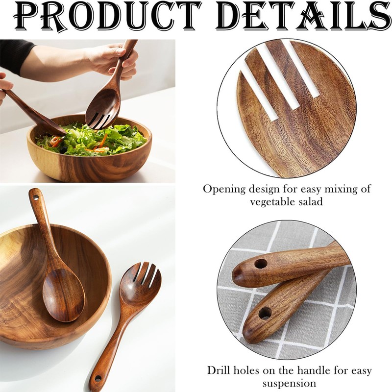 2 Pieces Wooden Salad Servers Salad Mixing Dinner Fork and