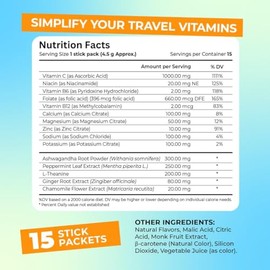 Travel Vitamin Tonic for Flight, Jet Lag, Hydration, Circulation, Digestion & Immune Support, Promotes Calmness, Electrolyte Powder, Travel Essentials